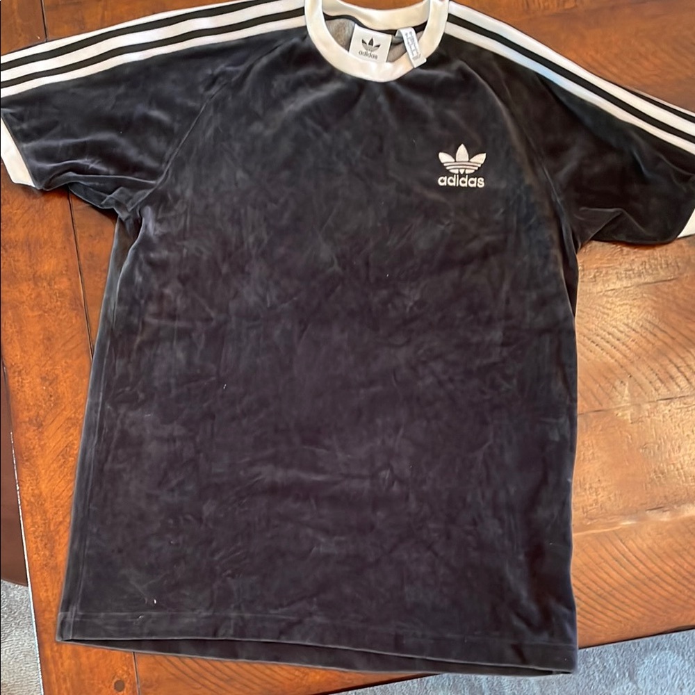 Adidas Black and White Striped T-Shirt